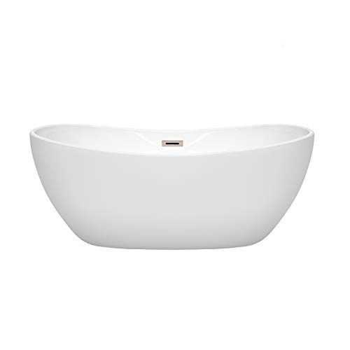 Rebecca 60 Inch Freestanding Bathtub In White With Brushed Nickel Drain And Overflow Trim #TOP1