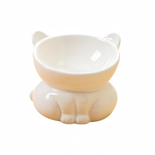 Zomaki 猫用・犬猫兼用セラミックフードボウル 15度傾斜 足付き 猫用食器 斜め設計 首と腰への負担軽減 猫皿 猫フードボウル 飲水用 吐き戻し防止 洗いやすい 電子レンジ・食洗機対応 (ホワイト)