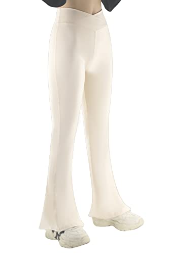 Girls’flare Leggings Cross Waist Bell Bottoms Yoga Pants For Girls Size,Beige,13-14 Years #TOP11