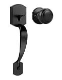 Tinewa Camelot Trim Lower Half Handleset Matte Black Finish, Upgated Entry Door Handle with Round Door Knob for Electronic Keypad, Front Door Handle Lock Set