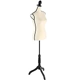 Beige Female Mannequin Torso Dress Form Adjustable Height Black Tripod Stand Base Style Dress Jewelry Display