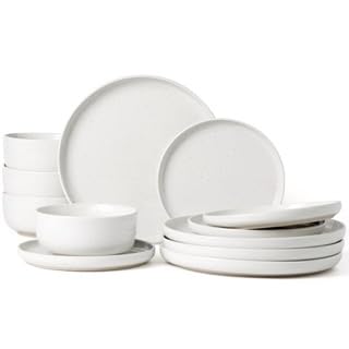 Richmount Milkyway juego de vajilla, juego de platos de 12 piezas, juego de vajilla de gres espolvoreado para 4 con platos de cena, platos de postre, apto para microondas y lavavajillas, blanco Richmount Milkyway juego de vajilla, juego de platos de 12 piezas, juego de vajilla de gres espolvoreado para 4 con platos de cena, platos de postre, apto para microondas y lavavajillas, blanco