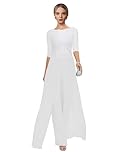 2 Pieces White Trouser Suits for Women UK Chiffon Mother of The Bride Dresses Wedding Outfit for Older Ladies Size 14