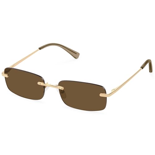 Image of Retro Frameless Rectangle Sunglasses Womens Trendy Narrow Small Frame Spring Hinge UV Protection FZN905