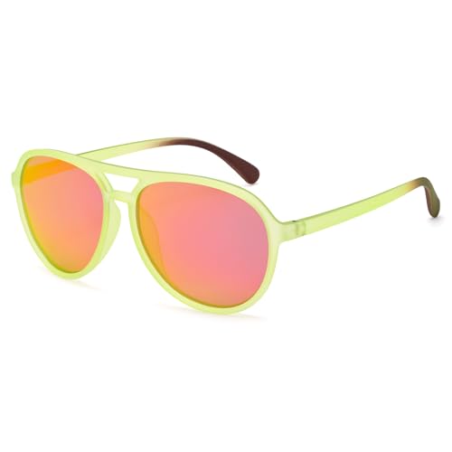 Lentes de sol deportivos polarizados para mujeres y hombres, lentes de sol de aviador para correr, estilo vintage, a la moda, Marco amarillo/lente de espejo naranja, Medium