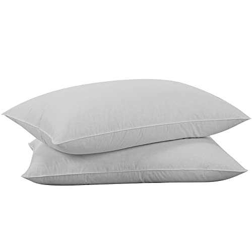 puredown Goose Feathers Down Pillows - Queen Size Bed Sleeping Hotel Collection Pillows Set of 2 with 100% Cotton Cover, Grey