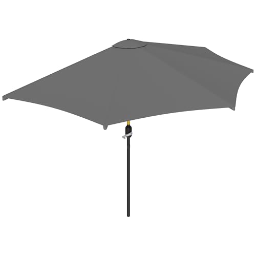 Outsunny 3(m) Half Parasol Semi Round Umbrella Patio Metal Frame Crank Handle for Balcony- NO BASE INCLUDED Grey