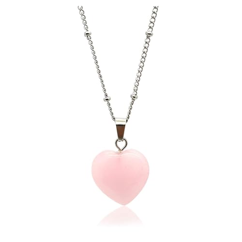 arana's® - Collar con colgante corazón cuarzo rosa piedra natural para mujer y niñas - Cadena de acero inoxidable con bolitas - Cristales y piedras preciosas energéticas (Cuarzo rosa)