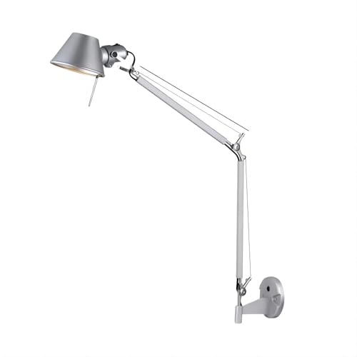 LIGHTLAND Modern Simple Telescopic Folding Rocker arm Silver Wall Light Bedroom headboard Living Room Sofa Wall with Plug Adjustable Angle Rotating Reading Light - Trumpet