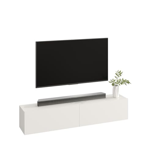 Image of Burlyworth Engineered Wood Jiva Tv Unit Cabinet for Living Room, Wall Mounted & Hanging TV Stand with Door, Set Top Box Stand Rack Shelf, Modern Tv Console, LED Showcase Panel (White Finish)