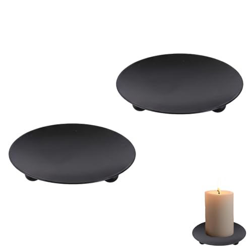 Black Candle Plates for Pillar Candles 2 Pack Decorative Candle Trays Centrepiece Set Sturdy Candle Holder Base Plates Candle Drip Trays for Table Home Décor Candle Display