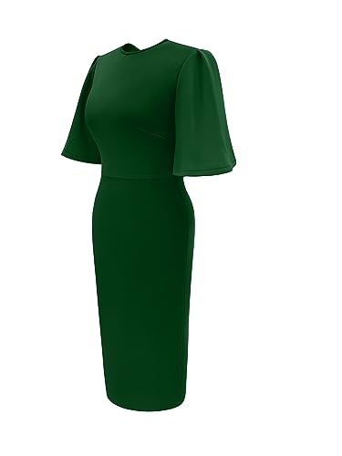 Image of Memoriesea Women's Basic Bodycon Ruffle Flared Short Sleeve Pencil Midi Dress