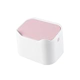 jojofuny Papelera de Escritorio Mini de Plástico Color Blanco y Rosa Tapa Abatible para Hogar Oficina y Coche