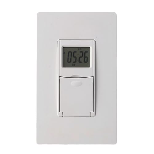 in Wall Digital Timer Switch, Indoor 7 Day Light Switch timers, 125V,15A Programmable Switch Timer for Lights, Fans, Motors, Neutral Wire Required, 7 ON/Off Settings,ETL Listed