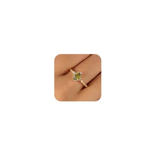 Halo Eternity Band Ring for Women 925 Sterling Silver Peridot Crystal Birthstone Stackable Rings 14k Plated Olivine Cubic Zirconia Engagement Ring to Daughter Mother Wedding Mothers Day Jewelry Gift (Gold 6)