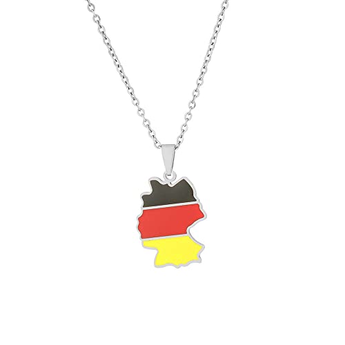 LODMLOER - LODMLOER Europe Allemagne Carte Pendentif Collier, Tendance Personnalisé Mère Patrie Continent Contour Colliers, Pendentif Collier Hip Hop Bijoux pour Femmes Hommes Unisexe Ados,Blanc,50Cm
