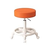 Tabouret de bar réglable en hauteur avec roulettes de 43 à 52 cm, pivotant à 360 °, chaise de tatouage pour salon et bureau, couleur orange