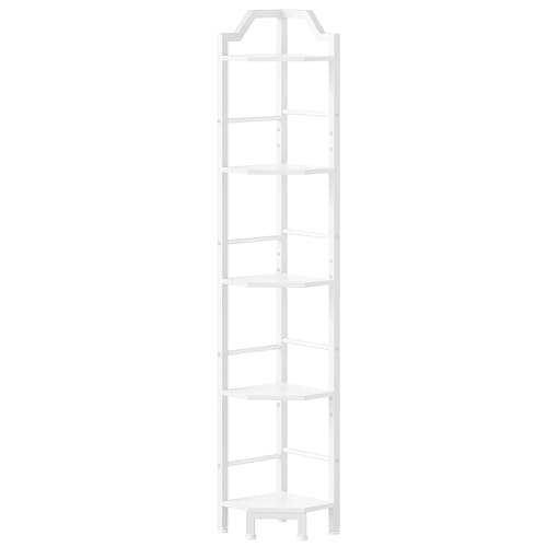 HOOBRO Estantería de Esquina, Estantería Esquinera de 5 Niveles, Exhibición Vertical, Librería, para Sala de Estar, Dormitorio, Estudio y Cocina, Blanco EWW100CJ01