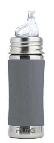 Image of Pura Kiki 11oz/325ml Stainless Steel Sippy Cup Bottle w/Sleeve, Plastic-Free, MadeSafe Certified, Medical-Grade XL Silicone Sipper Spout Fast Flow Rate for Kids, Toddlers, Babies & Infant - Slate