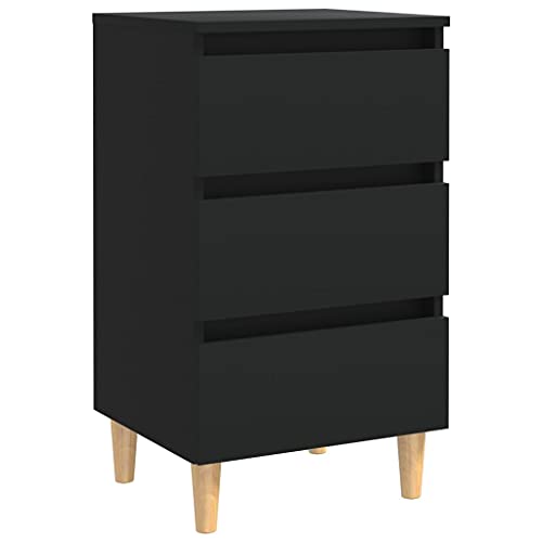 vidaXL Mesita de Noche con Patas Aparador Auxiliar Armario Cama Dormitorio Habitación Organizador Almacenamiento Negra 40x35x69 cm Madera Maciza