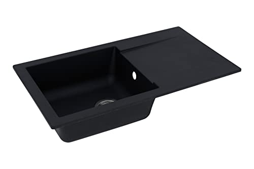 Respekta Denver Mineralitespüle in Schwarz / 1 Becken Einbauspüle in 78 x 44 cm / Spülbecken geeignet für Unterschränke ab 45 cm Breite