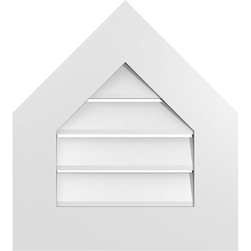 TrueCraft PVC Peaked Top Surface Mount Gable Vent, 18"W x 20"H Overall Frame Size, 12/12 Pitch: 1" x 3-1/2" Standard Trim Frame, Functional