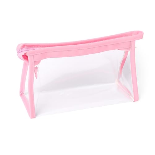 Necessaire Transparente com Zíper, Bolsa Organizadora de Maquiagem e Cosméticos (Rosa)