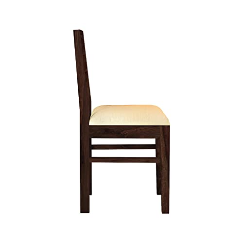 Image of 3 Line Wooden Dining Chairs Set of 2 for Kitchen & Dining Room, Chairs with Cushion, Two Seats, Solid Sheesham Wood, Walnut Finish