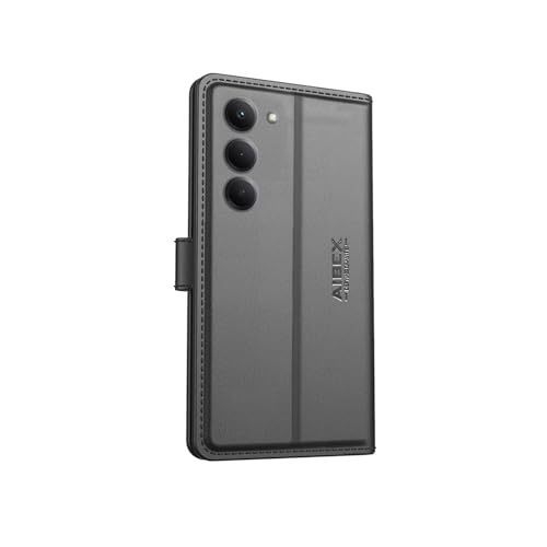 Image of AIBEX Compatible for Redmi 15 5G Flip Cover Leather Finish with Magnatic Closure | Inside TPU with Card Pockets | Wallet Stand | Complete Protection Flip Case - Black