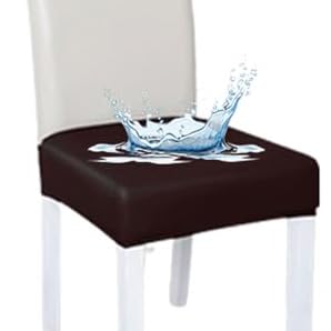 Bestenrose Chair Seat Covers for Dining Room PU Leather Chair Covers Waterproof Dining Chair Seat Cushion Protectors Chair Slipcovers (Coffee