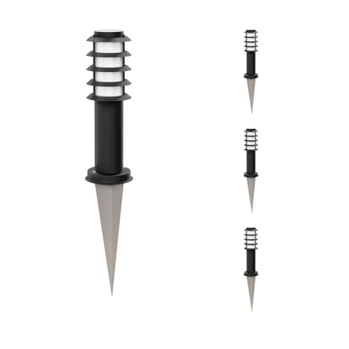 ledscom.de 4 pezzi luce di sentiero/bitta luminosa/luce da giardino PORU con picchetto a terra per esterni, IP44, griglia, 39cm, nero, 1 x E27 max. 60W