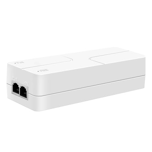 Image of 2.5Gbps PoE Injector 90W Power Over Ethernet Adapter with 2 Ports, IEEE 802.3af /at /bt Compliant - Distance Up to 100 Meters, 2.5G PoE Adapter Ideal for Camera, TV and IP Phone, White