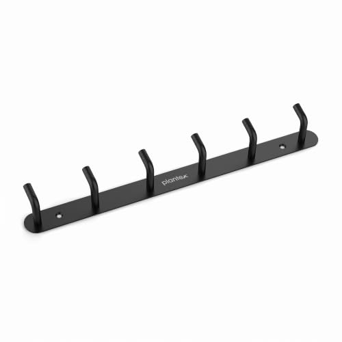 Image of Plantex Wall Hooks for Hanging Cloth /Stainless Steel Towel Hangers /Bathroom Robe Hooks /Door Hangers /Wall Hook Rack /Hook Rail for Hanging Keys - 6 Hooks (Pack of 1, Black)