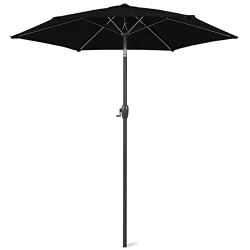 All Weather Solid Heavy Duty Jet Black Market Outdoor Umbrella For Patio 7.5 Ft With Push Button Tilt & Easy Crank Lift | Sturdy Aluminum Metal Pole UV Water Resistant Rust Free Stable Air Vent