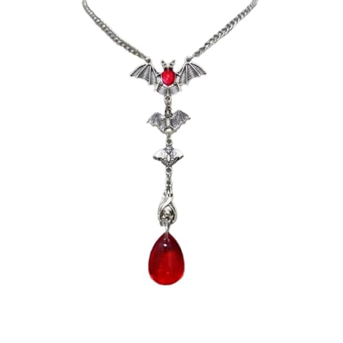 Gothic Bat Necklace for Women Red Crystal Pendant Necklace Dark Vampire Necklaces Halloween Costume Jewelry Gift for Women