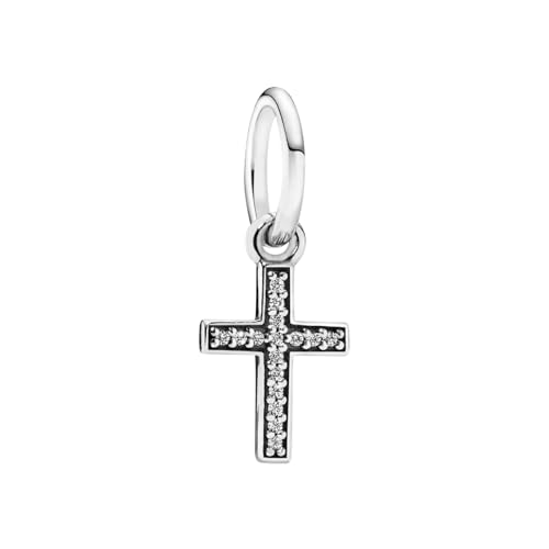 LUXILLA Sparkling Cross Dangle Charm 925 Sterling Silver Fits Bracelets Necklace Pendant Bead Jewelry Gift for Women Family Friends