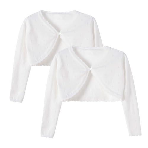 Image of Girls Cardigan, Girls Bolero Shrug Sweater, Kids Knit Hollow Out Long Sleeve, Button Cover Up Cropped Tops