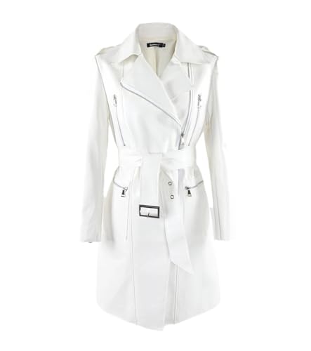 Veste longue en cuir synthétique femme style perfecto moto noir avec fermeture éclair