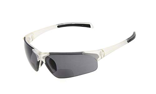 Eyekepper TR90 Unbreakable Sports Half-Rimless Bifocal Sunglasses Baseball Running Fishing Driving Golf Softball Hiking Clear Frame Grey Lens +1.75