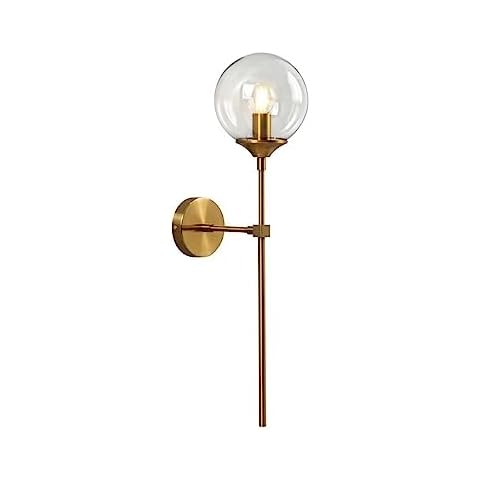 LOTREE Modern Clear Glass Ball Indoor Wall Lights Sconces Glass Globe with Gold Brass Finish Wall Lamp Fixtures for Bedroom Bedside(Clear) Cover