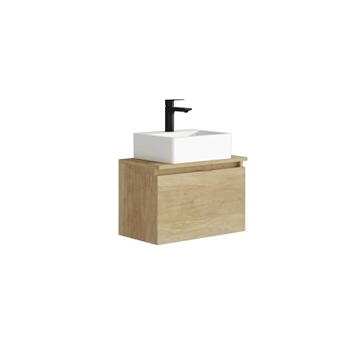 Baikal MAIA, Conjunto de Mueble de Baño. Mueble pequeño con Lavabo cerámico. Mueble Suspendido en Pared. Opción con Espejo y con Aplique LED. Mueble MONTADO. SIn Espejo Nature