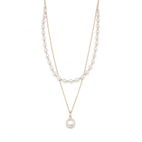 Layered Pearl Necklace for Women | Double Layer Gold Tone Chain w...