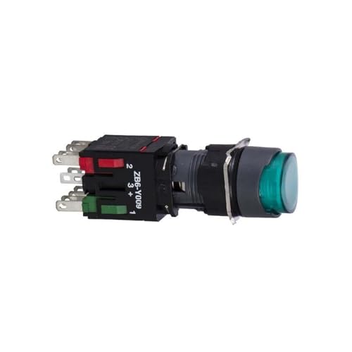 Pulsador de rearme automático XB6 con cabeza convexa iluminada verde y contacto XB6AE3B5B