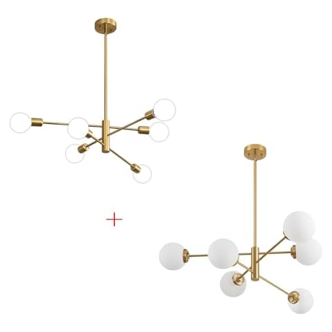 Deyidn Gold Chandelier 6-Light and Chandelier with Milk White Glass Shade Cover