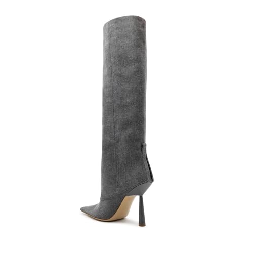 Image of Goolita Fold Over Boots For Women, Pointed Toe Stiletto Heel Knee High Boots Fashion Comfortable Slip On Tall Boots