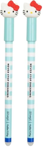 Mr. Wonderful - Stylo effaçable Bo-Bo Hello Kitty - Never stop dreaming - Stylo à encre bleue - Stylo à bille au design Hello Kitty (Lot de 2)