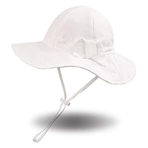 Pesaat Bow Baby Girls Hat Wide Brim Summer Bucket Hats for Girls Infant Toddler Kids Sun Cap (White,52cm) Cover