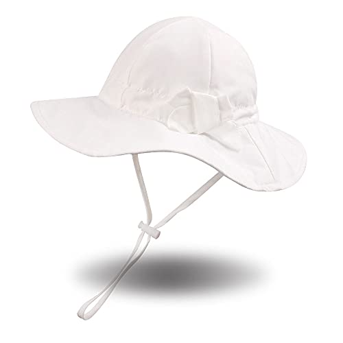 Pesaat Nœud Chapeau Bébé Fille Large Bord Chapeau de Soleil UPF 50 Protection Solaire Réglable Masqutte pour Enfant Fille 6 Mois à 8 Ans (Blanc, 3 à 6 Mois) Cover