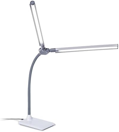 Daylight DuoPro™ Dual Head LED Desk Lamp with Anti-Glare Shades, Adjustable Brightness, & 95+ CRI for Accurate Color - Modern Design, Perfect for Home Office, Crafting & Studying (UK Plug)
