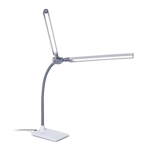 daylight DuoPro™ Table Lamp - Double Shade LED Task Lamp, 4 Brightness Levels, 6,000K, 2,100 Lux, Anti-Glare, Flexible Arm, Touch Dimmer - Ideal for Sewing, Crafting, Reading